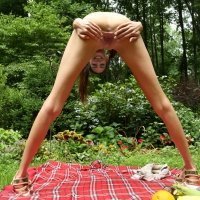 Stunning skinny tiny girl naked picnic
