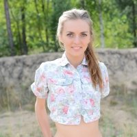 Skinny teenager girl Sova nudes outside in the forest