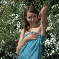 Flat chested skinny girl showing her sweet nipples