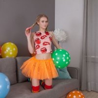 Slim and petite girl Lili naked in the living room