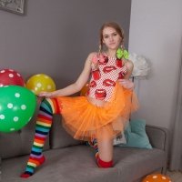 Slim and petite girl Lili naked in the living room